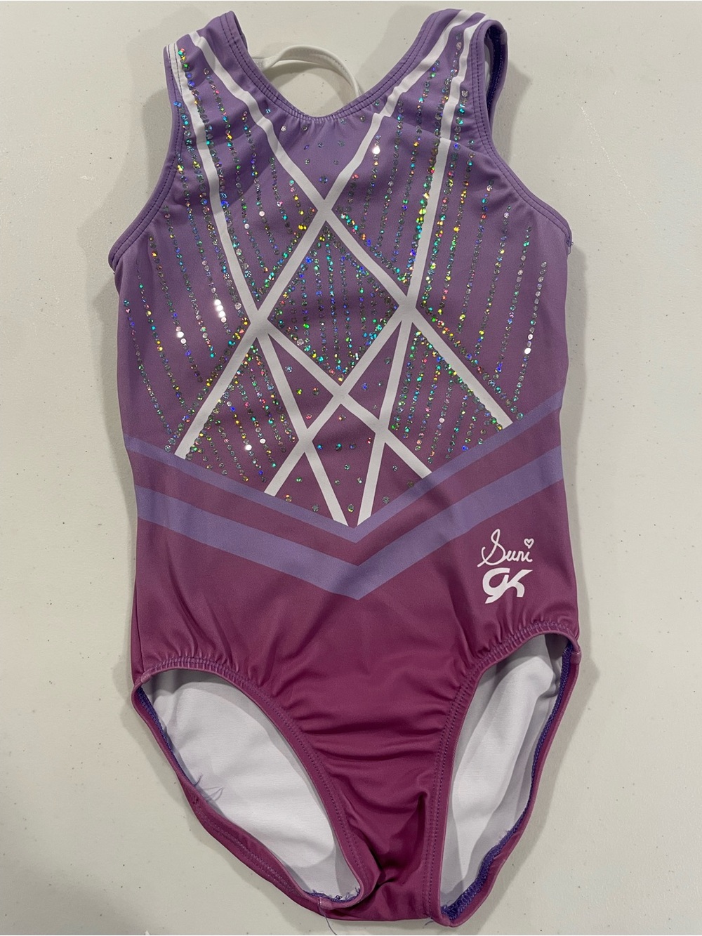 GK x Suni CM Purple Ombre Geometric Sparkle leotard